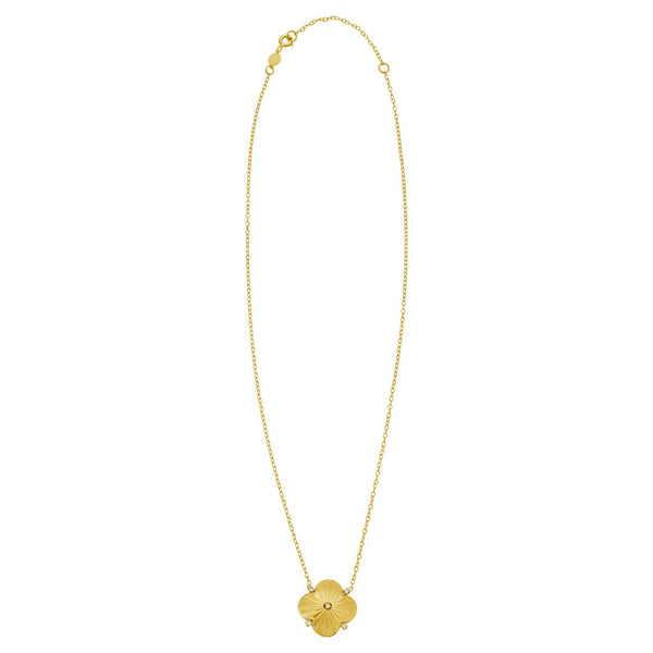 14K Yellow Gold Diamond Clover Pendant Necklace