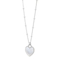 Rhodium plated sterling silver heart necklace with pear mother of pearl stone