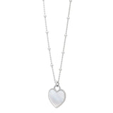 Rhodium plated sterling silver heart necklace with pear mother of pearl stone thumbnail 1