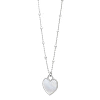 Sterling Silver Rhodium Plated and Mother of Pearl Heart Pendant Necklace