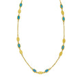14K yellow gold hexagon link necklace with turquoise inlay stones