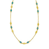 14K yellow gold hexagon link necklace with turquoise inlay stones thumbnail 1