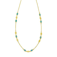 14K Yellow Gold Hexagon Turquoise Inlay Links Necklace