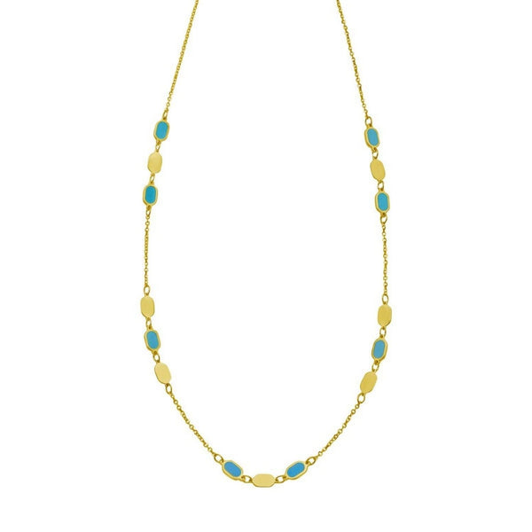 14K Yellow Gold Hexagon Turquoise Inlay Links Necklace