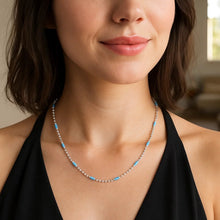 Sterling Silver Rhodium Plated Blue Enamel Beaded Necklace