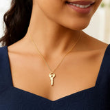 14K Yellow Gold Triple Heart Key Necklace thumbnail 3