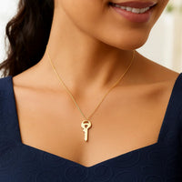 14K Yellow Gold Triple Heart Key Necklace