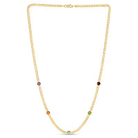14K Yellow Gold Multi Gemstone Curb Chain Necklace
