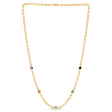 14K Yellow Gold Multi Gemstone Curb Chain Necklace