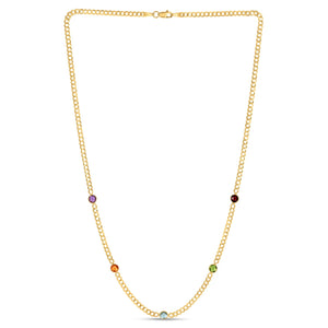 14K Yellow Gold Multi Gemstone Curb Chain Necklace