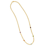 14K Yellow Gold Multi Gemstone Curb Chain Necklace