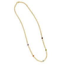 14K Yellow Gold Multi Gemstone Curb Chain Necklace