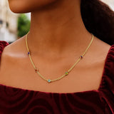 14K Yellow Gold Multi Gemstone Curb Chain Necklace thumbnail 5