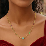 14K Yellow Gold Multi Gemstone Curb Chain Necklace thumbnail 6