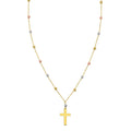 14K tri-color gold beaded cross necklace with three-tone gold pendant