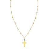 14K tri-color gold beaded cross necklace with three-tone gold pendant thumbnail 1