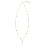 14K Tri Color Gold Beaded Cross Necklace thumbnail 2