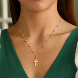 14K Tri Color Gold Beaded Cross Necklace thumbnail 3