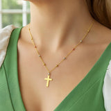 14K Tri Color Gold Beaded Cross Necklace thumbnail 4