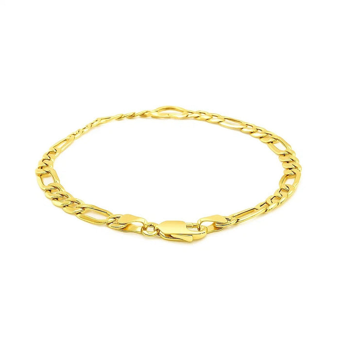 14k Yellow Gold 7 inch Figaro Chain Bracelet with Heart (4.50 mm)
