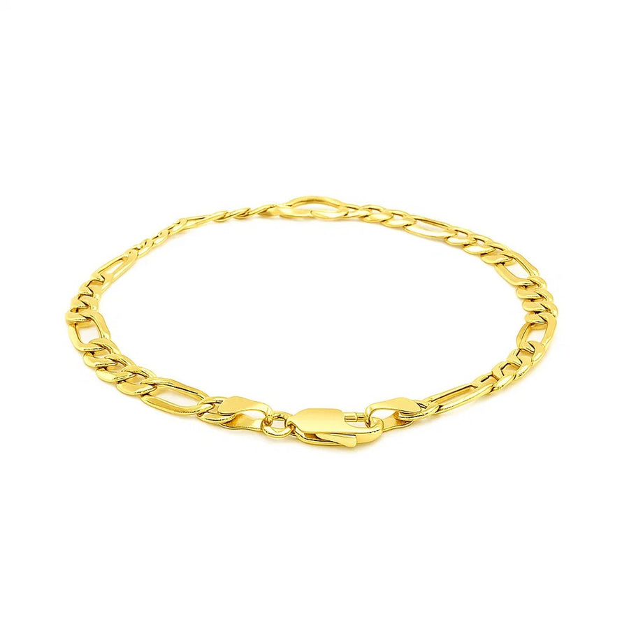 14k Yellow Gold 7 inch Figaro Chain Bracelet with Heart (4.50 mm)