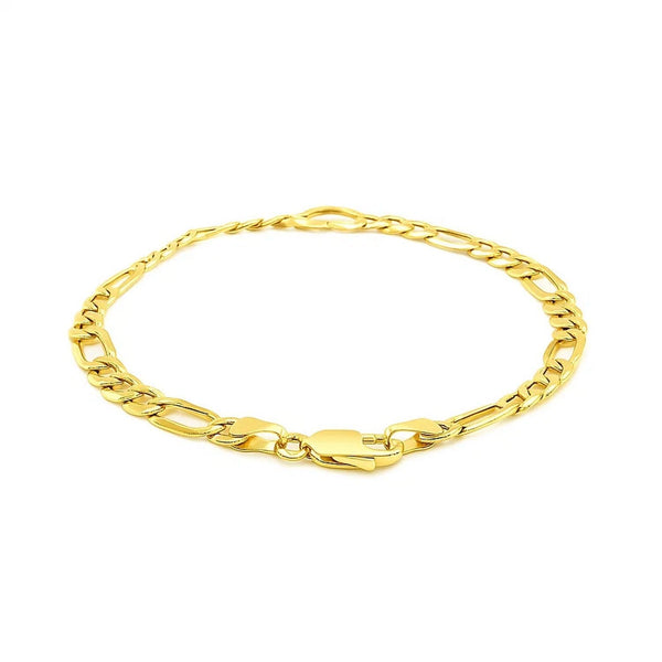 14k Yellow Gold 7 inch Figaro Chain Bracelet with Heart (4.50 mm)