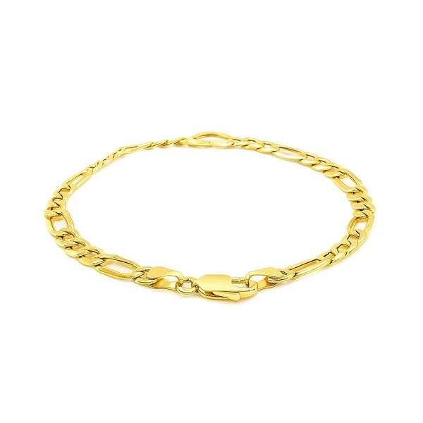 14k Yellow Gold 7 inch Figaro Chain Bracelet with Heart (4.50 mm)