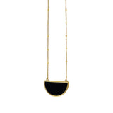 14K yellow gold necklace with half-moon black onyx stone thumbnail 1