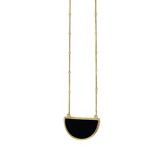 14K yellow gold necklace with half-moon black onyx stone