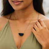 Onyx Geometric Half Moon Necklace in 14K Yellow Gold thumbnail 3