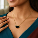 Onyx Geometric Half Moon Necklace in 14K Yellow Gold thumbnail 4