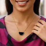 Onyx Geometric Half Moon Necklace in 14K Yellow Gold thumbnail 5