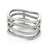 14K white gold multiple band ring with round diamond stones thumbnail 1