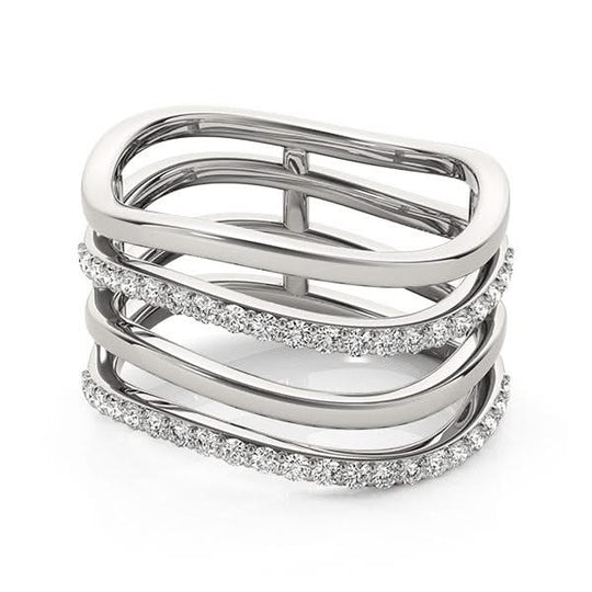 14K white gold multiple band ring with round diamond stones