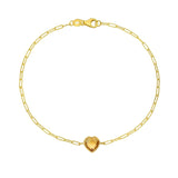 14K Yellow Gold Citrine Heart Bracelet (1.50 mm) thumbnail 2