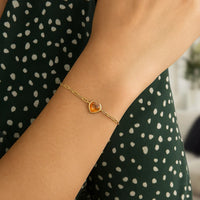 14K Yellow Gold Citrine Heart Bracelet (1.50 mm)