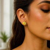 14K Yellow Gold Floral Stud Earrings thumbnail 3