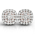14K rose gold earrings with cushion halo diamond stones