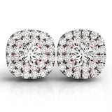 14K rose gold earrings with cushion halo diamond stones thumbnail 1