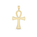14K yellow gold high polish textured ankh pendant with integrated bail loop