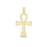 14k Yellow Gold High Polish Textured Ankh Pendant thumbnail 1