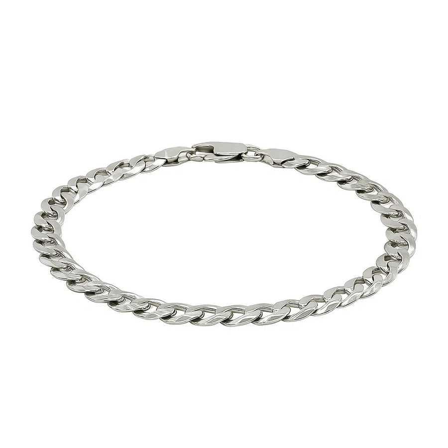 Rhodium Plated 7.2mm Sterling Silver Curb Style Bracelet