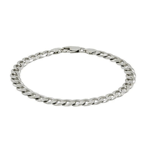 Rhodium Plated 7.2mm Sterling Silver Curb Style Bracelet