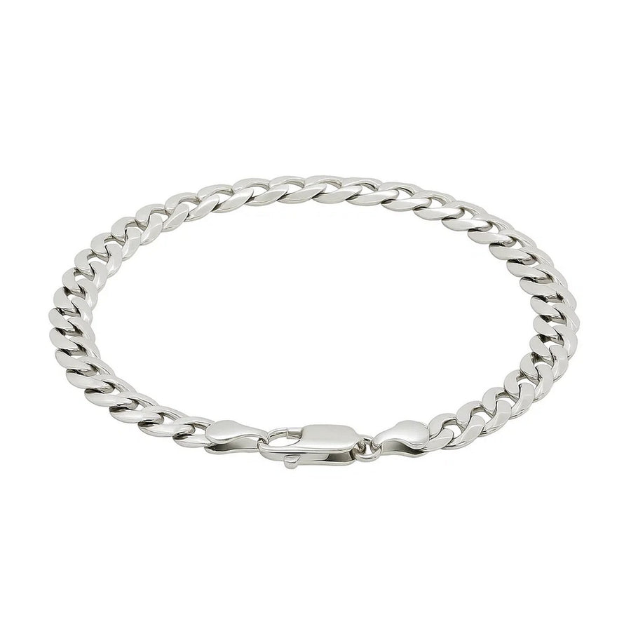 Rhodium Plated 7.2mm Sterling Silver Curb Style Bracelet