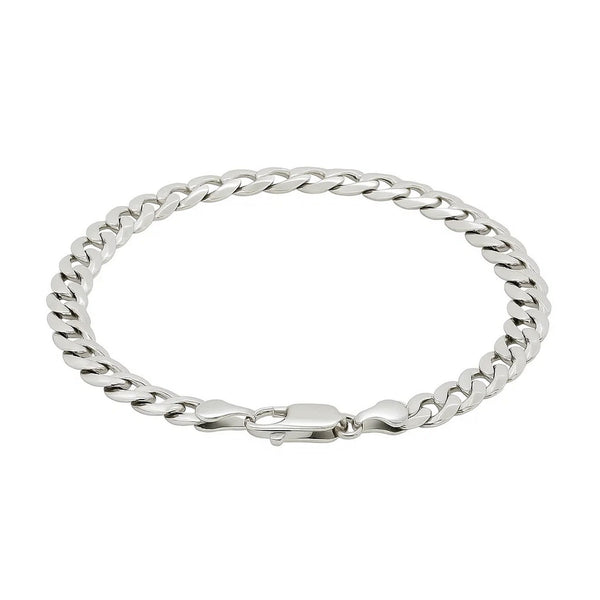 Rhodium Plated 7.2mm Sterling Silver Curb Style Bracelet