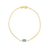 14K Yellow Gold Blue Topaz Paperclip Bracelet (1.50 mm) thumbnail 2