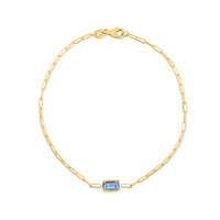 14K Yellow Gold Blue Topaz Paperclip Bracelet (1.50 mm)