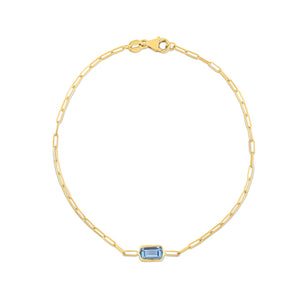 14K Yellow Gold Blue Topaz Paperclip Bracelet (1.50 mm)