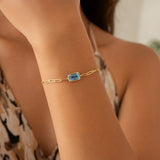 14K Yellow Gold Blue Topaz Paperclip Bracelet (1.50 mm) thumbnail 3