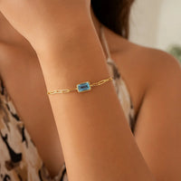 14K Yellow Gold Blue Topaz Paperclip Bracelet (1.50 mm)